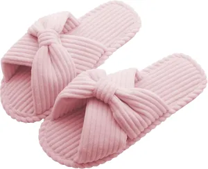 Women's Velvet Bow Slippers - Cozy Corduroy Indoor House Shoes with Anti-Slip Sole, Comfortable and Stylish Gift Slippers for Home and Bedroom