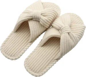 Women's Velvet Bow Slippers - Cozy Corduroy Indoor House Shoes with Anti-Slip Sole, Comfortable and Stylish Gift Slippers for Home and Bedroom