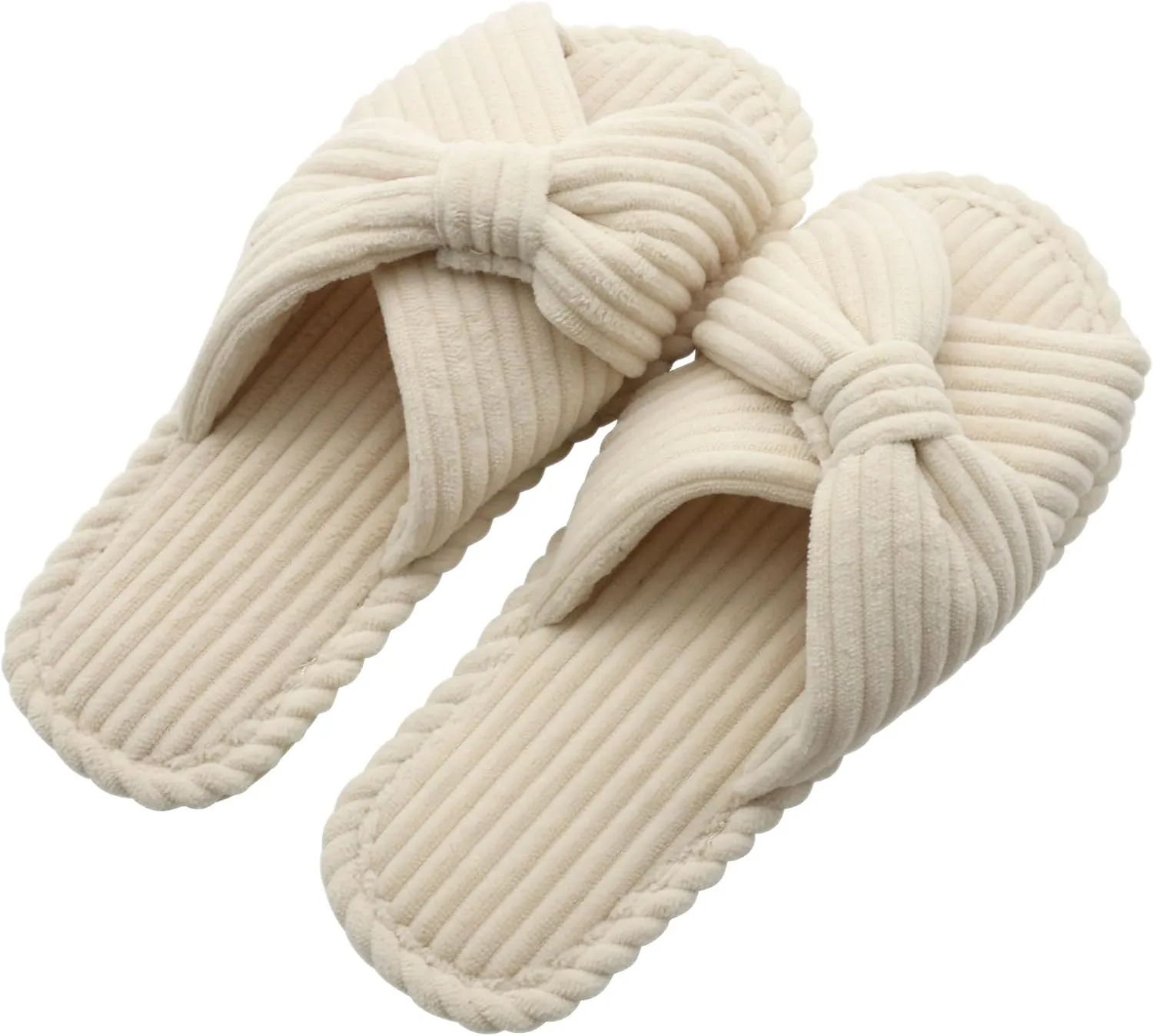 Women's Velvet Bow Slippers - Cozy Corduroy Indoor House Shoes with Anti-Slip Sole, Comfortable and Stylish Gift Slippers for Home and Bedroom
