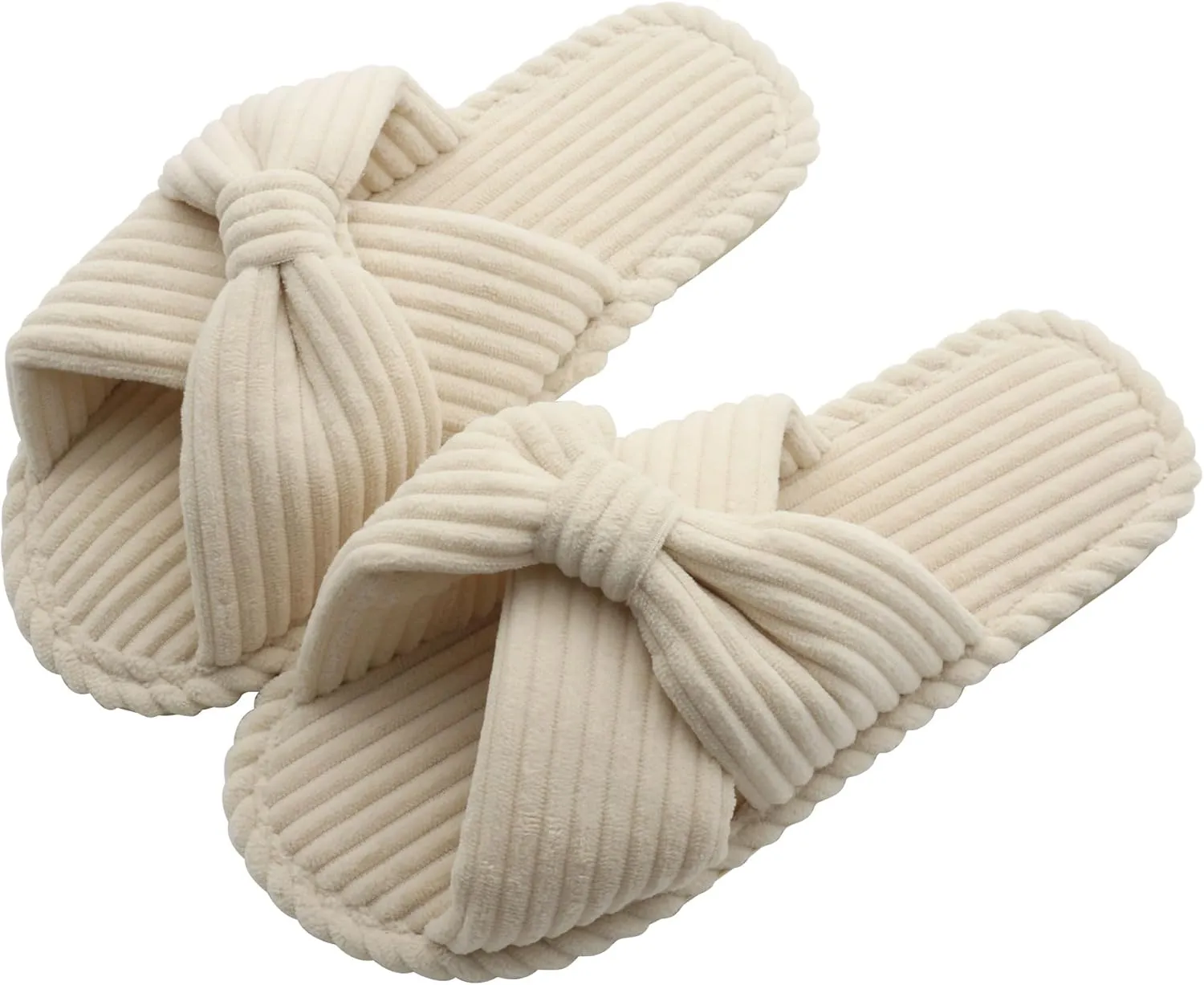 Women's Velvet Bow Slippers - Cozy Corduroy Indoor House Shoes with Anti-Slip Sole, Comfortable and Stylish Gift Slippers for Home and Bedroom