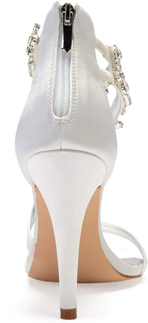 Women's Wedding Bridal Sandals for Women High Stilettos for Bride Rhinestones Open Toe Heels for Prom Party