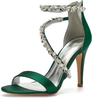 Women's Wedding Bridal Sandals for Women High Stilettos for Bride Rhinestones Open Toe Heels for Prom Party