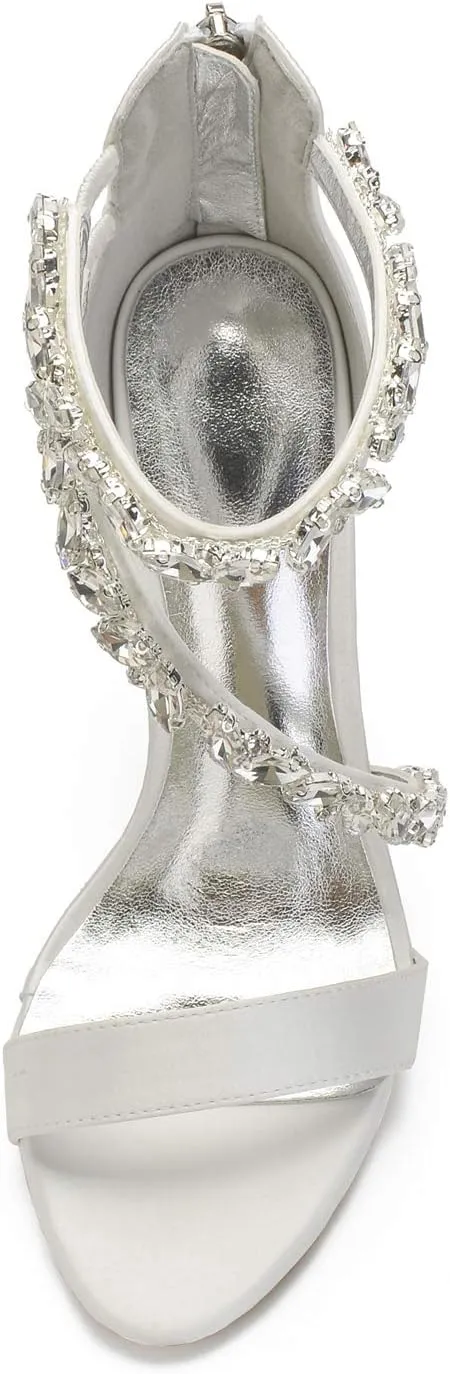 Women's Wedding Bridal Sandals for Women High Stilettos for Bride Rhinestones Open Toe Heels for Prom Party