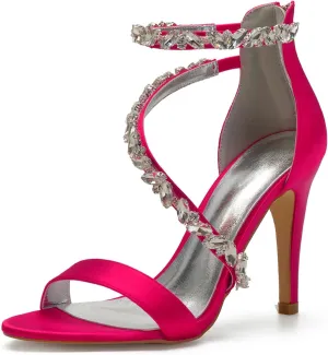 Women's Wedding Bridal Sandals for Women High Stilettos for Bride Rhinestones Open Toe Heels for Prom Party