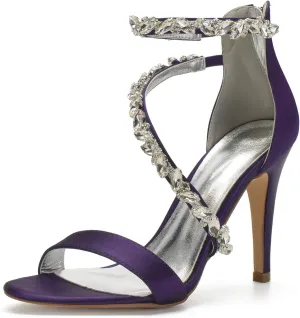 Women's Wedding Bridal Sandals for Women High Stilettos for Bride Rhinestones Open Toe Heels for Prom Party