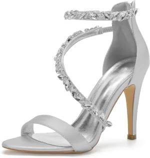 Women's Wedding Bridal Sandals for Women High Stilettos for Bride Rhinestones Open Toe Heels for Prom Party