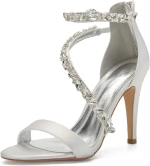 Women's Wedding Bridal Sandals for Women High Stilettos for Bride Rhinestones Open Toe Heels for Prom Party