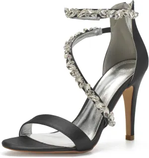 Women's Wedding Bridal Sandals for Women High Stilettos for Bride Rhinestones Open Toe Heels for Prom Party
