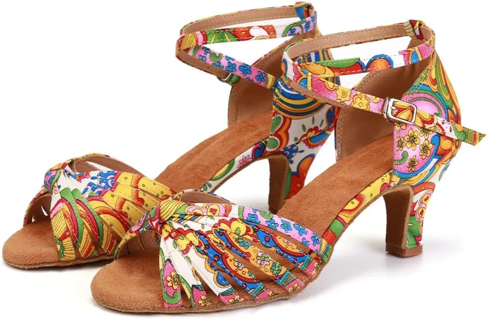 YKXLM Ballroom Dance Shoes for Women Latin Salsa Tango Dancing Shoes Low Heel