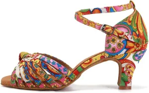 YKXLM Ballroom Dance Shoes for Women Latin Salsa Tango Dancing Shoes Low Heel