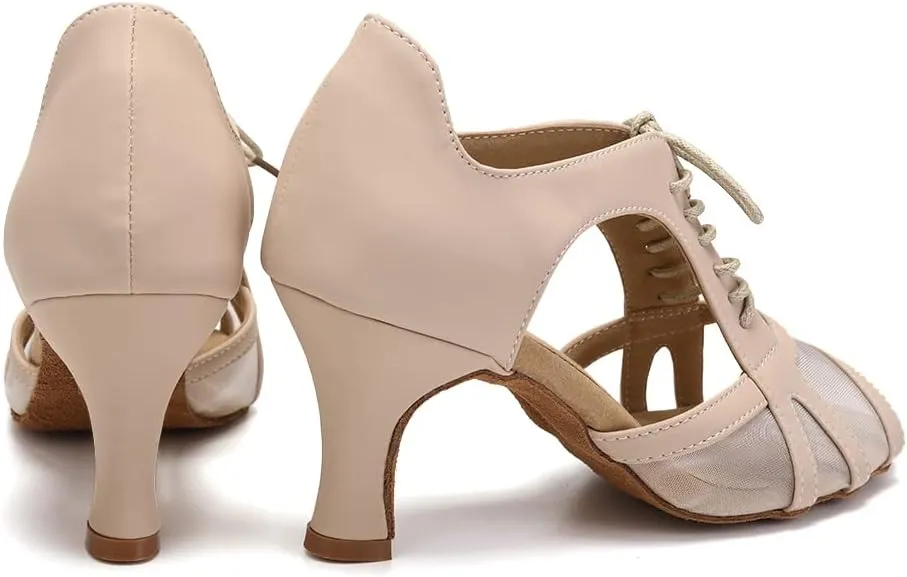 YKXLM Women's Ballroom Dance Shoes Latin Salsa Tango Professional Performance Open Toe Dancing Shoes Model 087