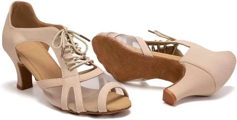 YKXLM Women's Ballroom Dance Shoes Latin Salsa Tango Professional Performance Open Toe Dancing Shoes Model 087