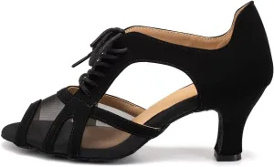 YKXLM Women's Ballroom Dance Shoes Latin Salsa Tango Professional Performance Open Toe Dancing Shoes Model 087