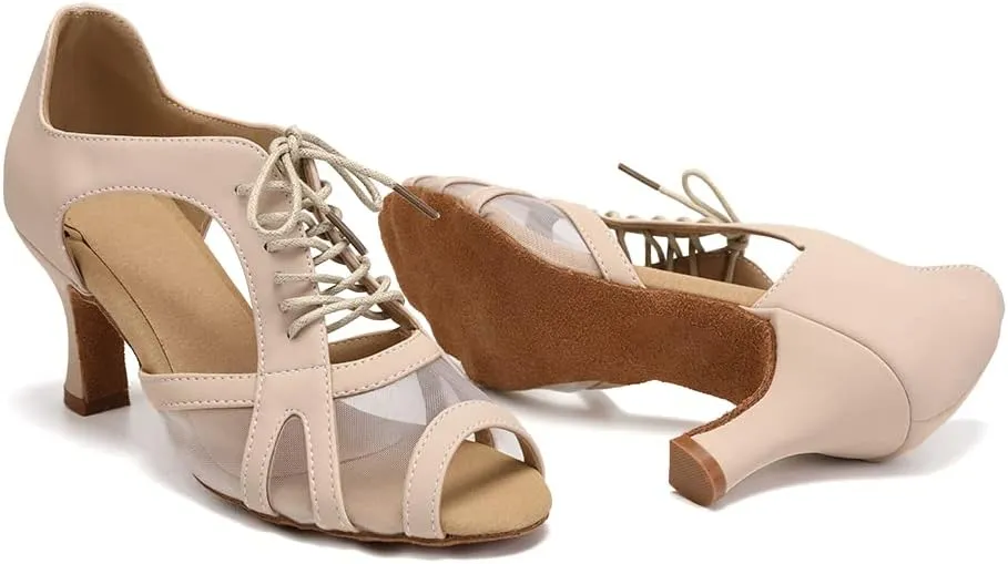 YKXLM Women's Ballroom Dance Shoes Latin Salsa Tango Professional Performance Open Toe Dancing Shoes Model 087