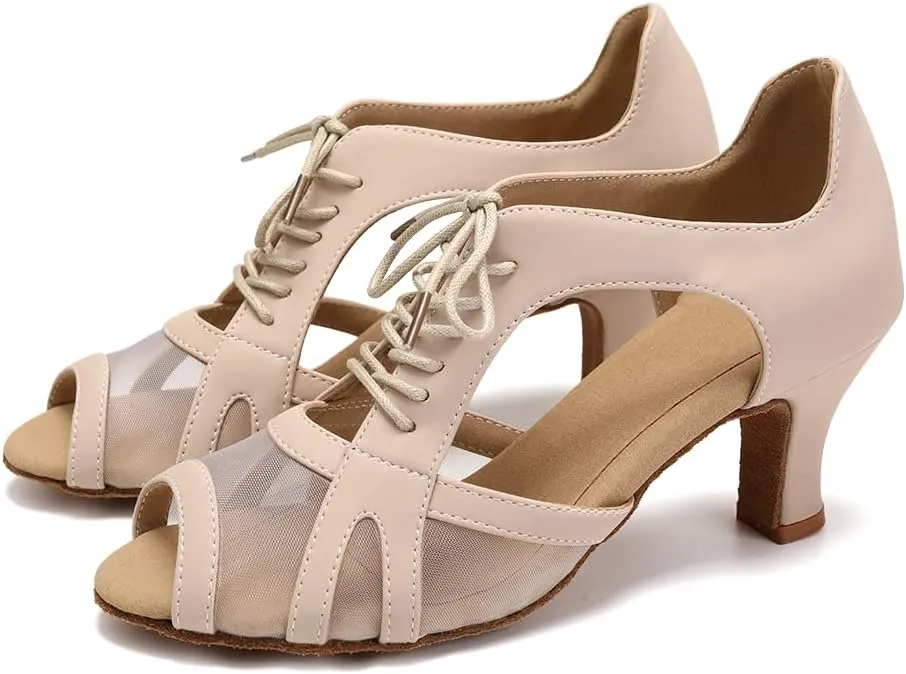 YKXLM Women's Ballroom Dance Shoes Latin Salsa Tango Professional Performance Open Toe Dancing Shoes Model 087
