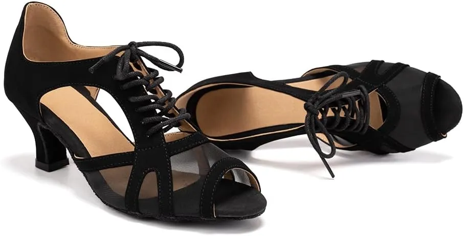 YKXLM Women's Ballroom Dance Shoes Latin Salsa Tango Professional Performance Open Toe Dancing Shoes Model 087