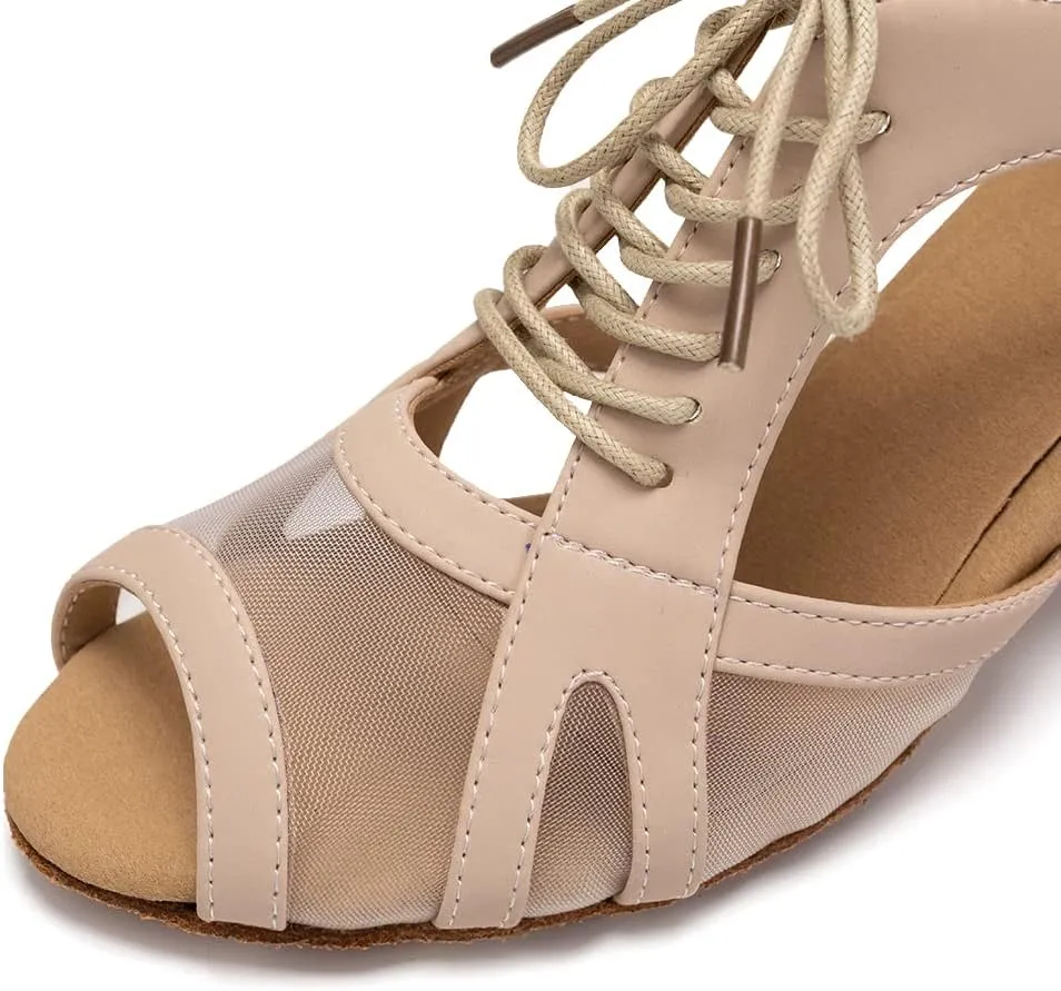 YKXLM Women's Ballroom Dance Shoes Latin Salsa Tango Professional Performance Open Toe Dancing Shoes Model 087