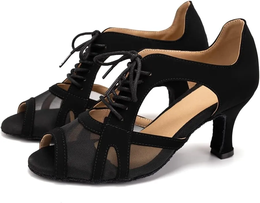 YKXLM Women's Ballroom Dance Shoes Latin Salsa Tango Professional Performance Open Toe Dancing Shoes Model 087