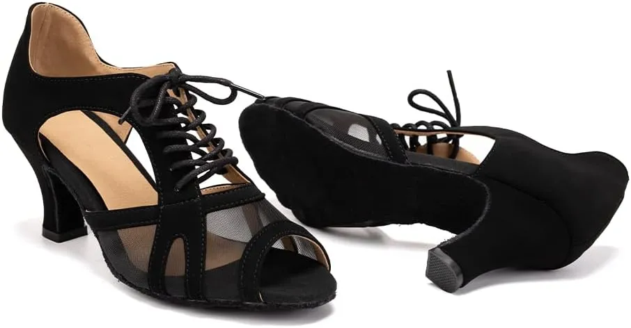 YKXLM Women's Ballroom Dance Shoes Latin Salsa Tango Professional Performance Open Toe Dancing Shoes Model 087