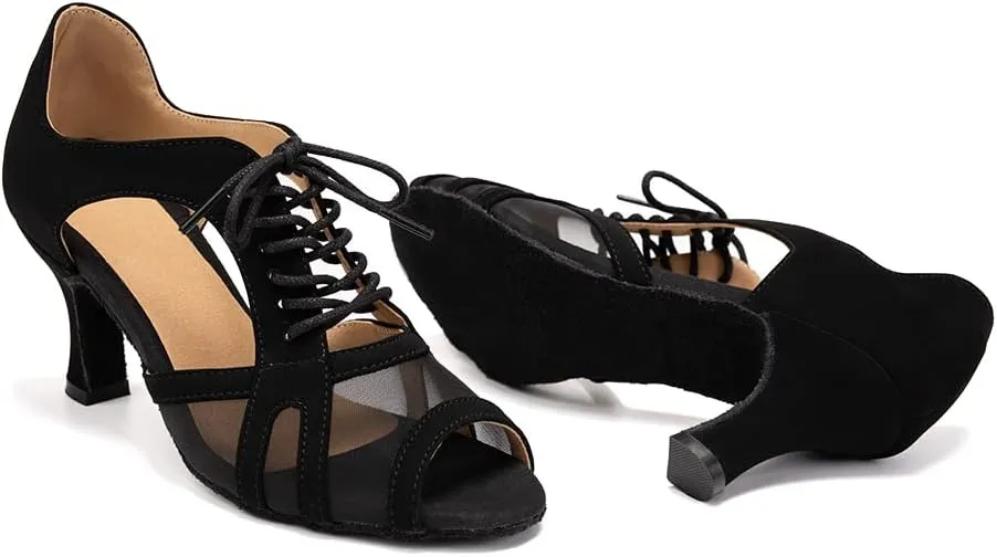 YKXLM Women's Ballroom Dance Shoes Latin Salsa Tango Professional Performance Open Toe Dancing Shoes Model 087