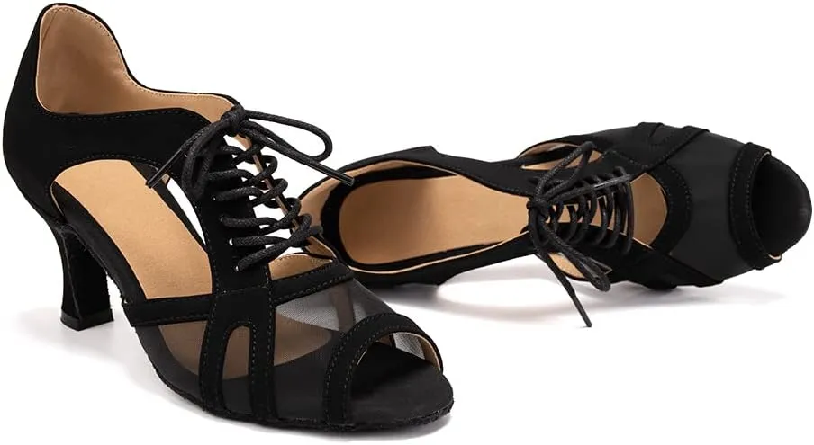 YKXLM Women's Ballroom Dance Shoes Latin Salsa Tango Professional Performance Open Toe Dancing Shoes Model 087