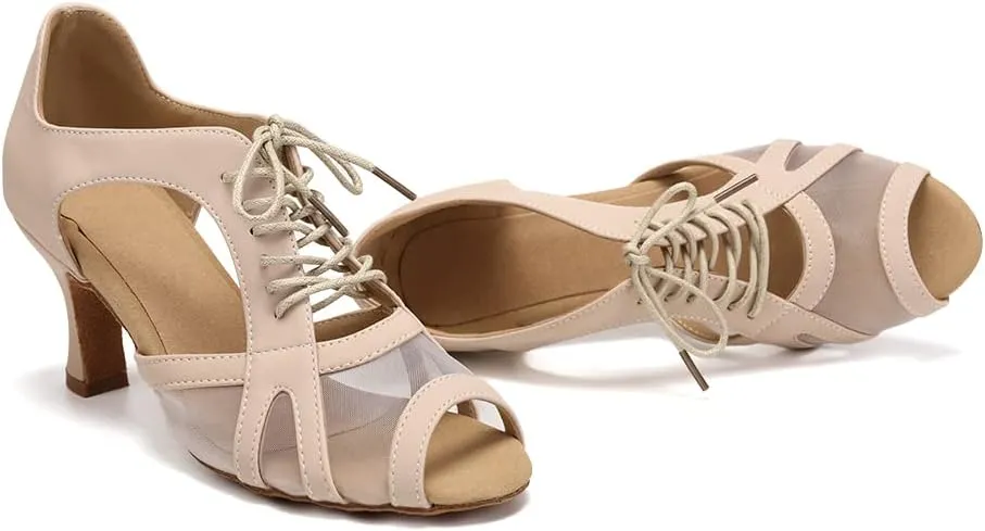 YKXLM Women's Ballroom Dance Shoes Latin Salsa Tango Professional Performance Open Toe Dancing Shoes Model 087