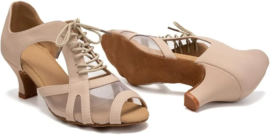 YKXLM Women's Ballroom Dance Shoes Latin Salsa Tango Professional Performance Open Toe Dancing Shoes Model 087
