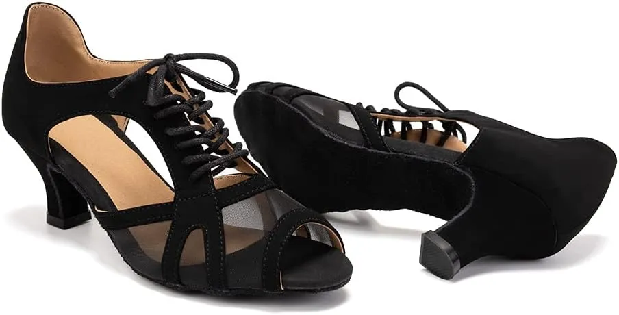 YKXLM Women's Ballroom Dance Shoes Latin Salsa Tango Professional Performance Open Toe Dancing Shoes Model 087