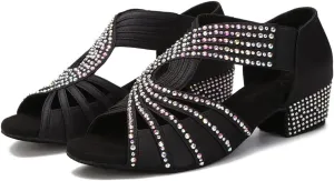 YYTing Half Rhinestones Ballroom Dance Shoes Women Latin Salsa Practic Wedding Indoor Crystal Suede Footwear 1.5in Heels